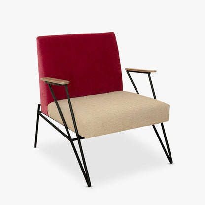 Cadeirão de Linho e Algodão com Costas em Vermelho ELGAR - Gato Preto