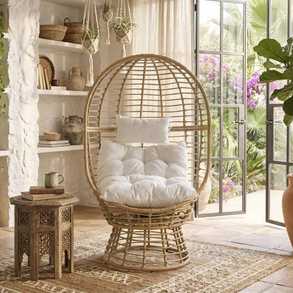 Cadeirao de Rattan Giratório Gato Preto
