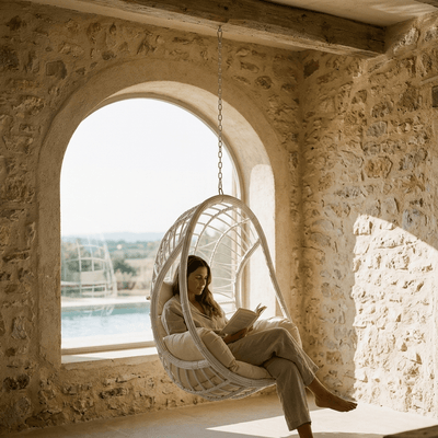 Cadeirão Suspenso Ball Spring Bege 90x70x110 - Gato Preto