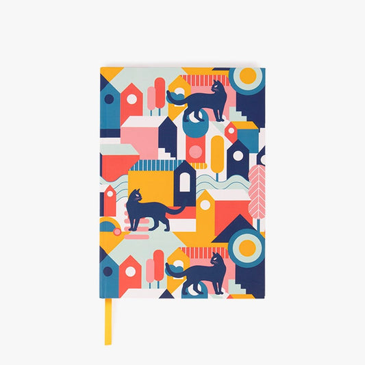 Caderno Capa Dura Pautado Gatos A5 CAT IN THE CITY - Gato Preto