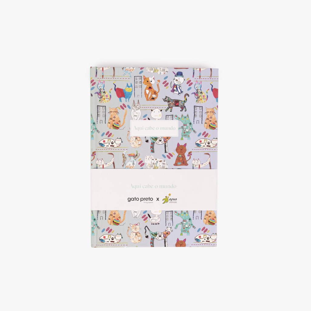 Caderno Journal com Gato Capa Dura A5 AQUI CABE O MUNDO - Gato Preto
