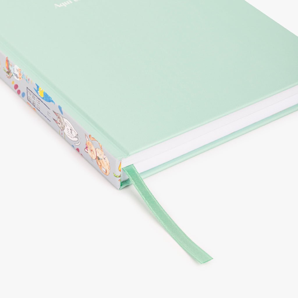 Caderno Journal Verde Capa Dura A5 AQUI CABE O MUNDO - Gato Preto