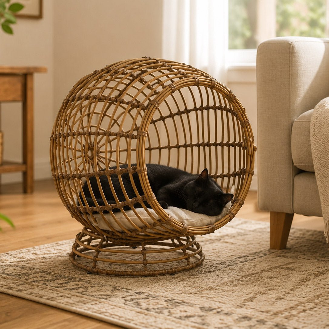Cama de Animal Rattan Circular 60x58x58 PAWRENTS - Gato Preto