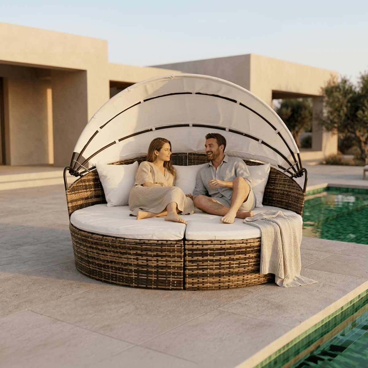 Cama de Exterior em Rattan SIESTA | Ø175×145 cm - Gato Preto