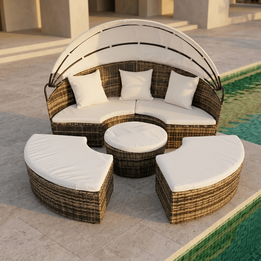 Cama de Exterior em Rattan SIESTA | Ø175×145 cm - Gato Preto