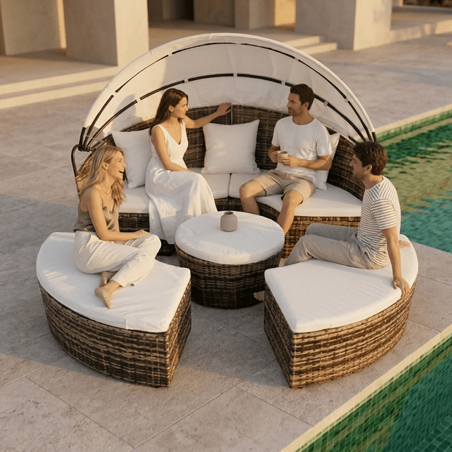 Cama de Exterior em Rattan SIESTA | Ø175×145 cm - Gato Preto