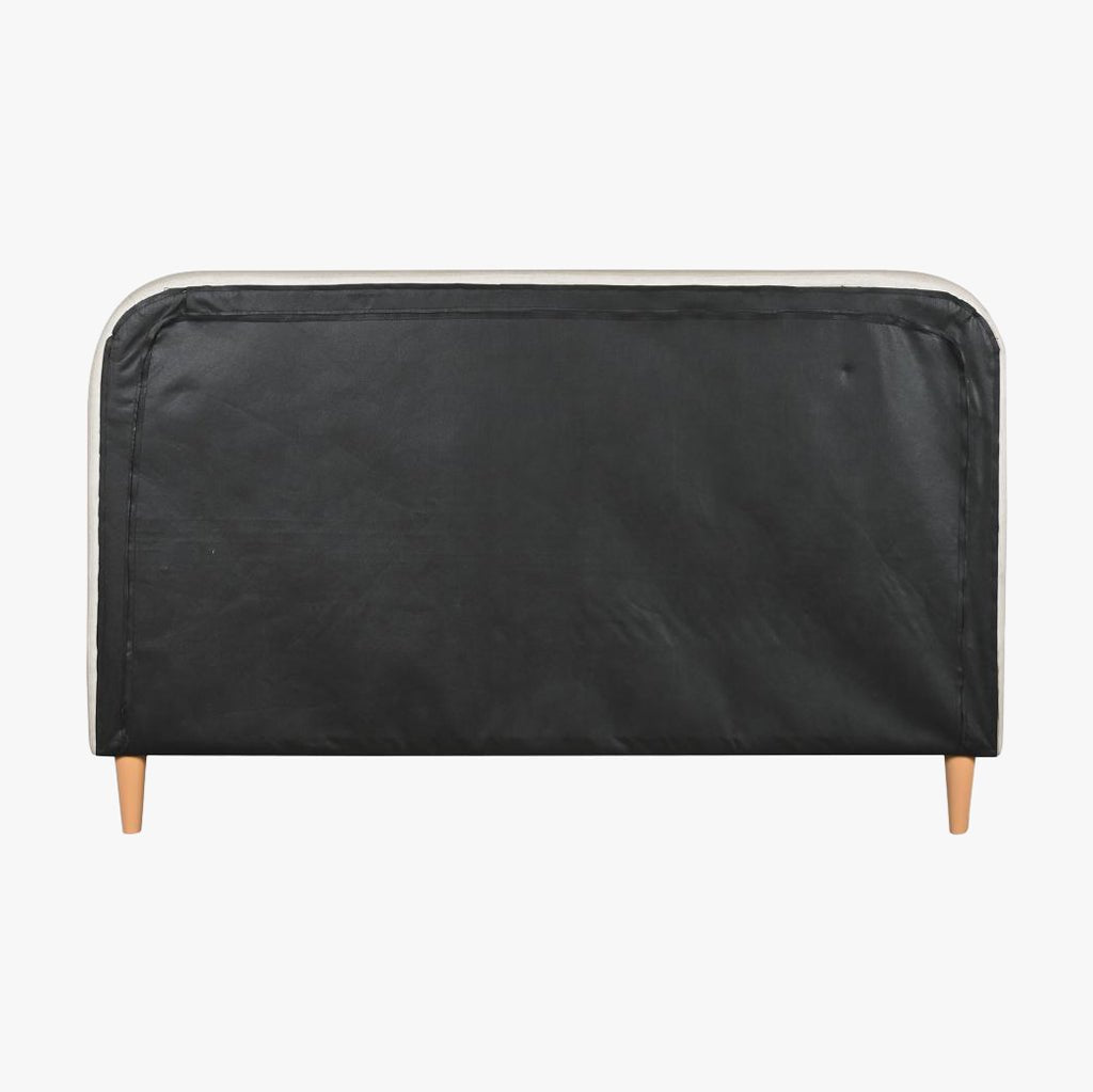 Cama Tecido com Cabeceira Arredondada e Pés de Madeira Bege SERENA - Gato Preto