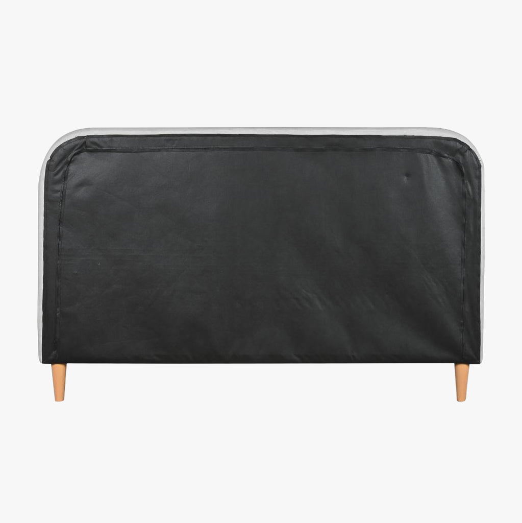 Cama Tecido com Cabeceira Arredondada e Pés de Madeira Cinza SERENA - Gato Preto