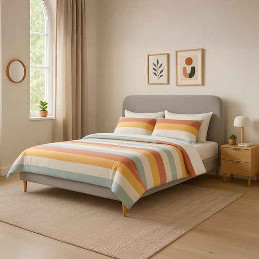 Cama Tecido com Cabeceira Arredondada e Pés de Madeira Cinza SERENA - Gato Preto