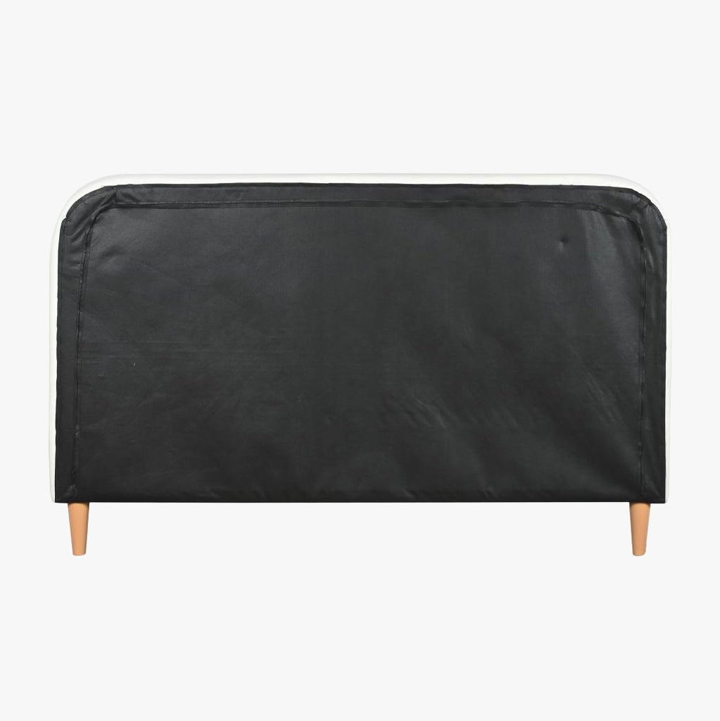 Cama Tecido com Cabeceira Arredondada e Pés de Madeira Cru SERENA - Gato Preto