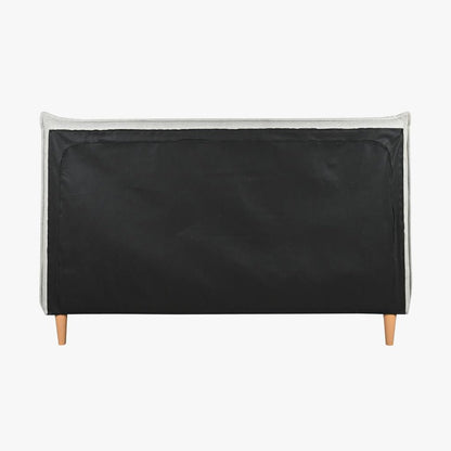 Cama Tecido com Cabeceira Reta e Pés de Madeira Bege SERENA - Gato Preto