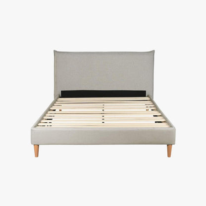 Cama Tecido com Cabeceira Reta e Pés de Madeira Bege SERENA - Gato Preto