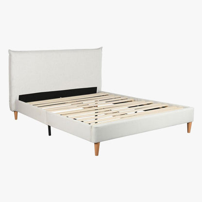 Cama Tecido com Cabeceira Reta e Pés de Madeira Cru SERENA - Gato Preto