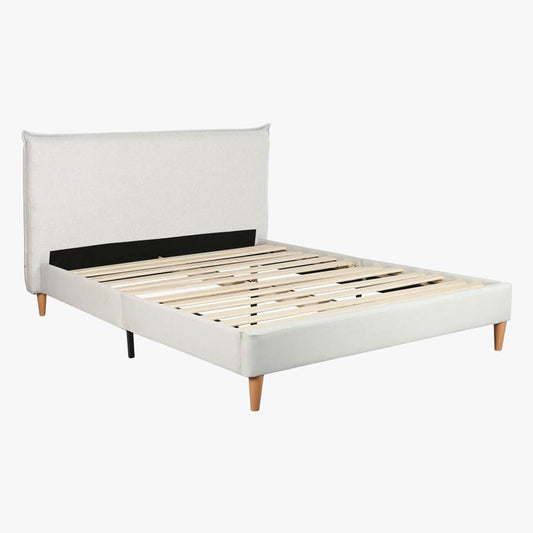 Cama Tecido com Cabeceira Reta e Pés de Madeira Cru SERENA - Gato Preto