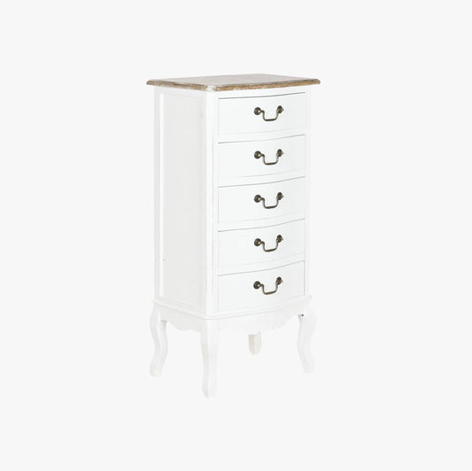 Camiseiro Branco de Madeira com Cinco Gavetas 48x35x100 VERSAILLES - Gato Preto