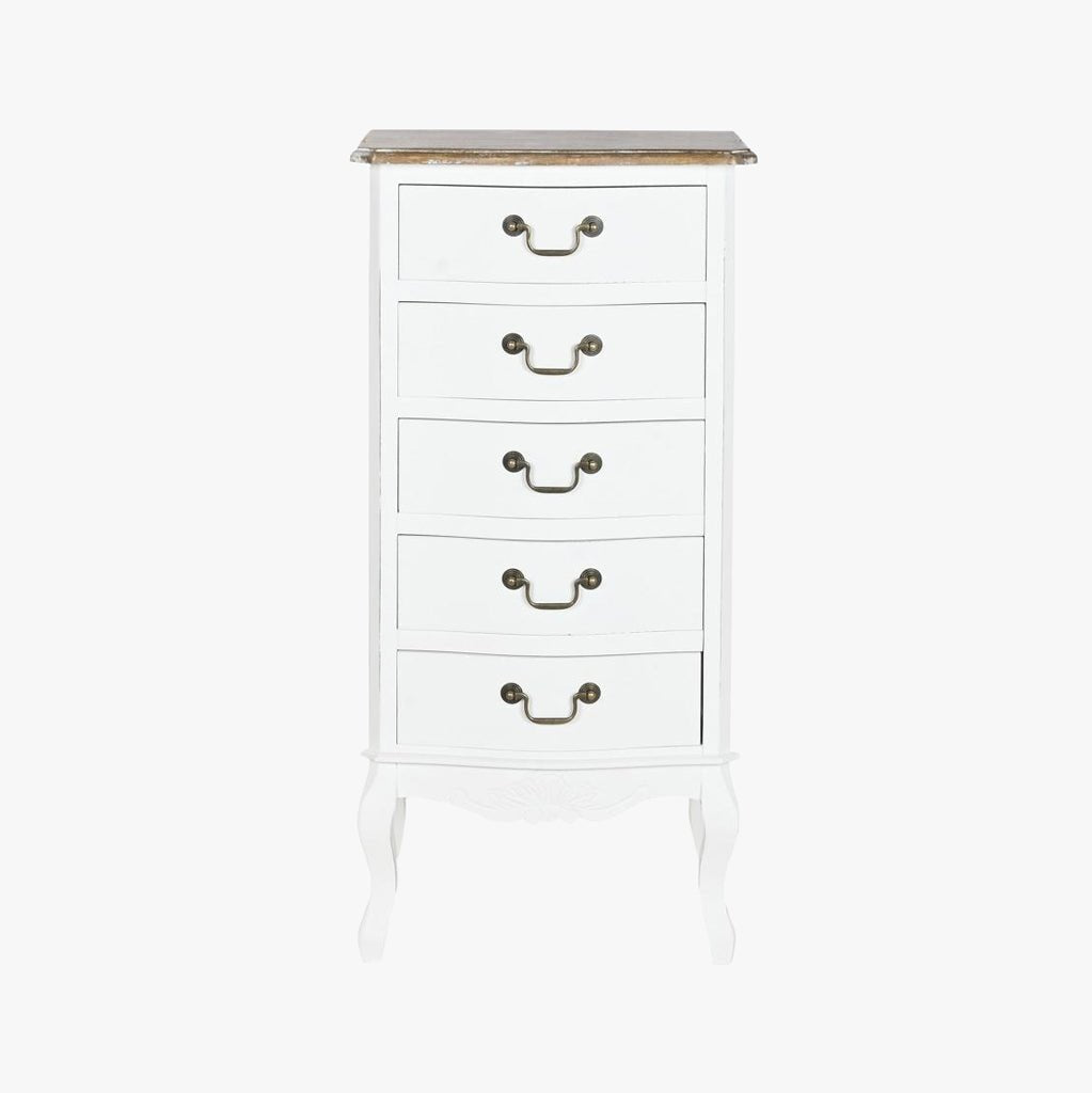 Camiseiro Branco de Madeira com Cinco Gavetas 48x35x100 VERSAILLES - Gato Preto