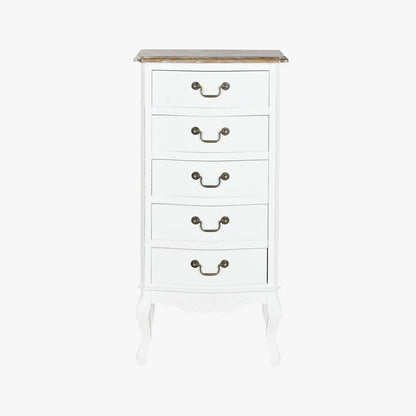 Camiseiro Branco de Madeira com Cinco Gavetas 48x35x100 VERSAILLES - Gato Preto