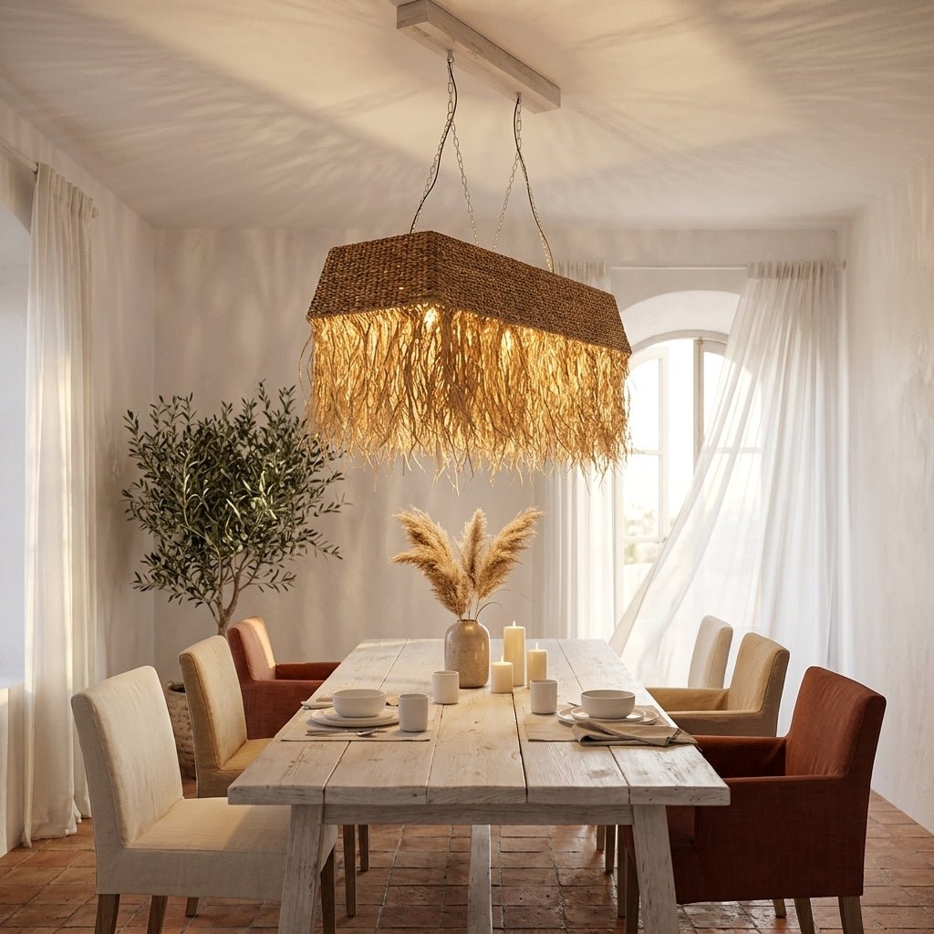 Candeeiro de Teto Retangular Palha 138 cm COMPORTA - Gato Preto