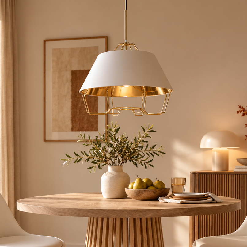 Lámpara de Techo de Metal Blanco y Dorado LUXE