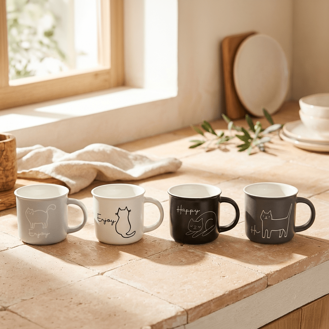 Caneca 360ml MINIMAL CATS - Gato Preto