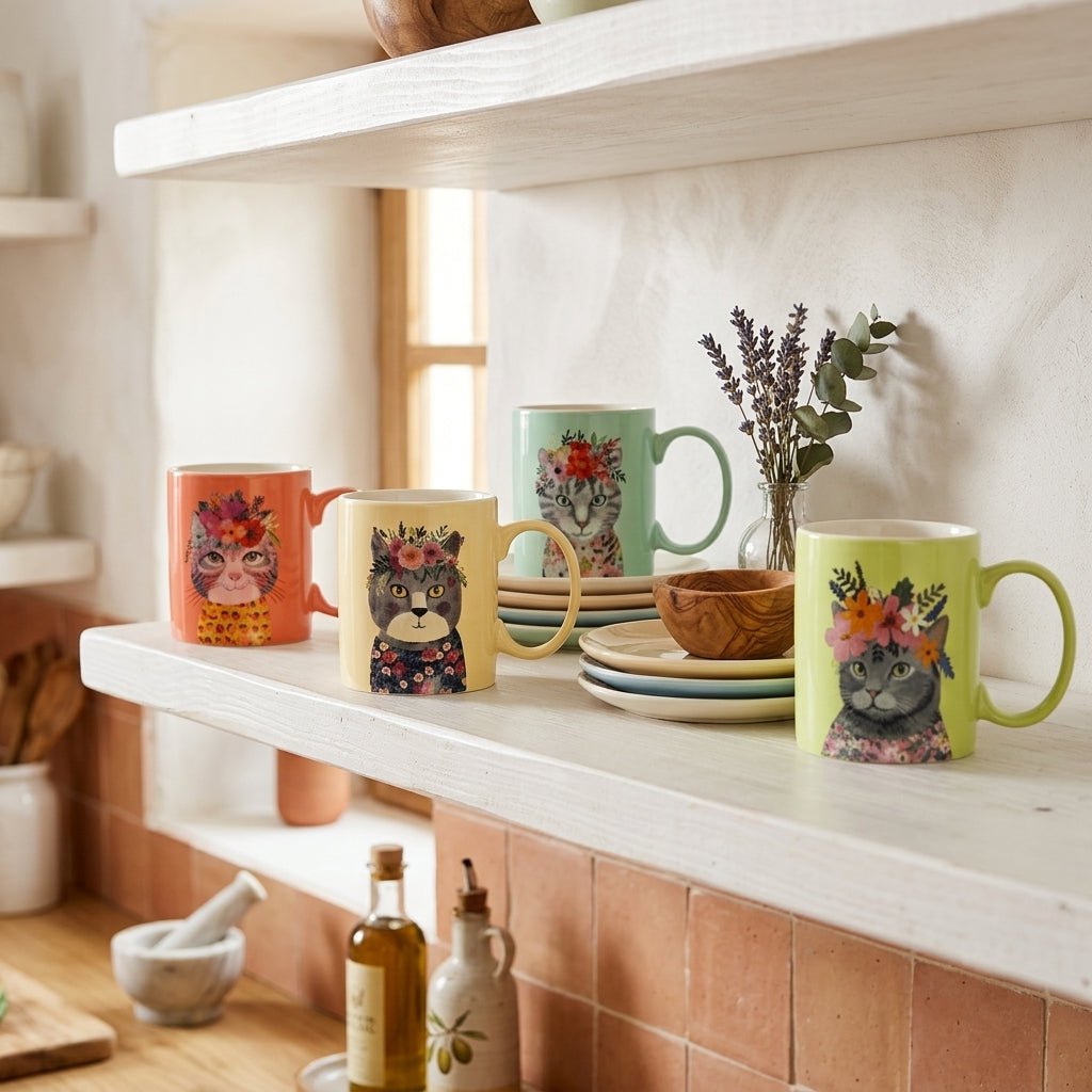 Caneca Gato Flores 360ml BLOOMING CATS&DOGS - Gato Preto