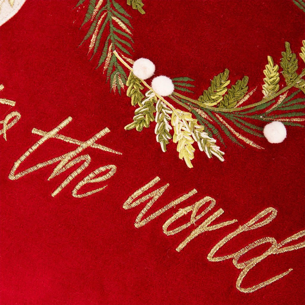 Capa de Almofada de Veludo Joy To The World Vermelha COZY - Gato Preto