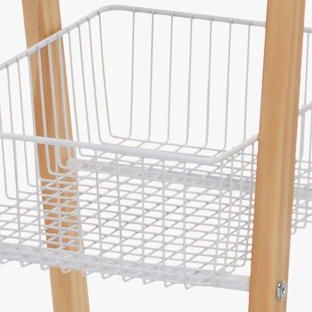 Carrinho de Apoio em Pinho com Três Cestos 32x37x81 DRAVA - Gato Preto