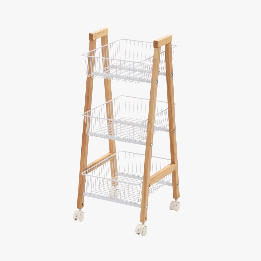 Carrinho de Apoio em Pinho com Três Cestos 32x37x81 DRAVA - Gato Preto