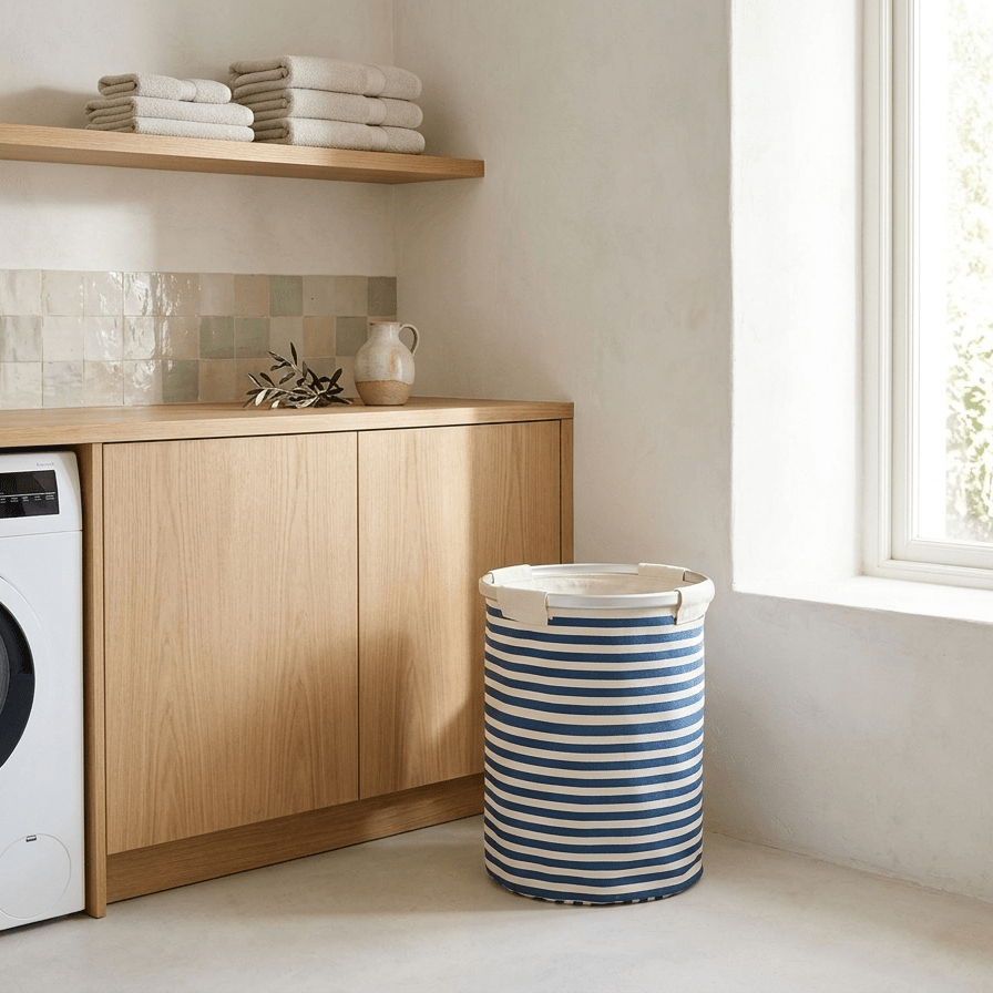 Cesto da roupa às riscas azul 38x54cm NISI - Gato Preto