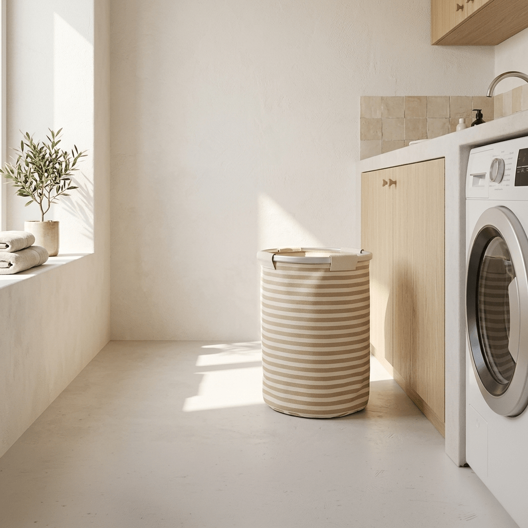 Cesto da roupa às riscas bege 38x54cm NISI - Gato Preto