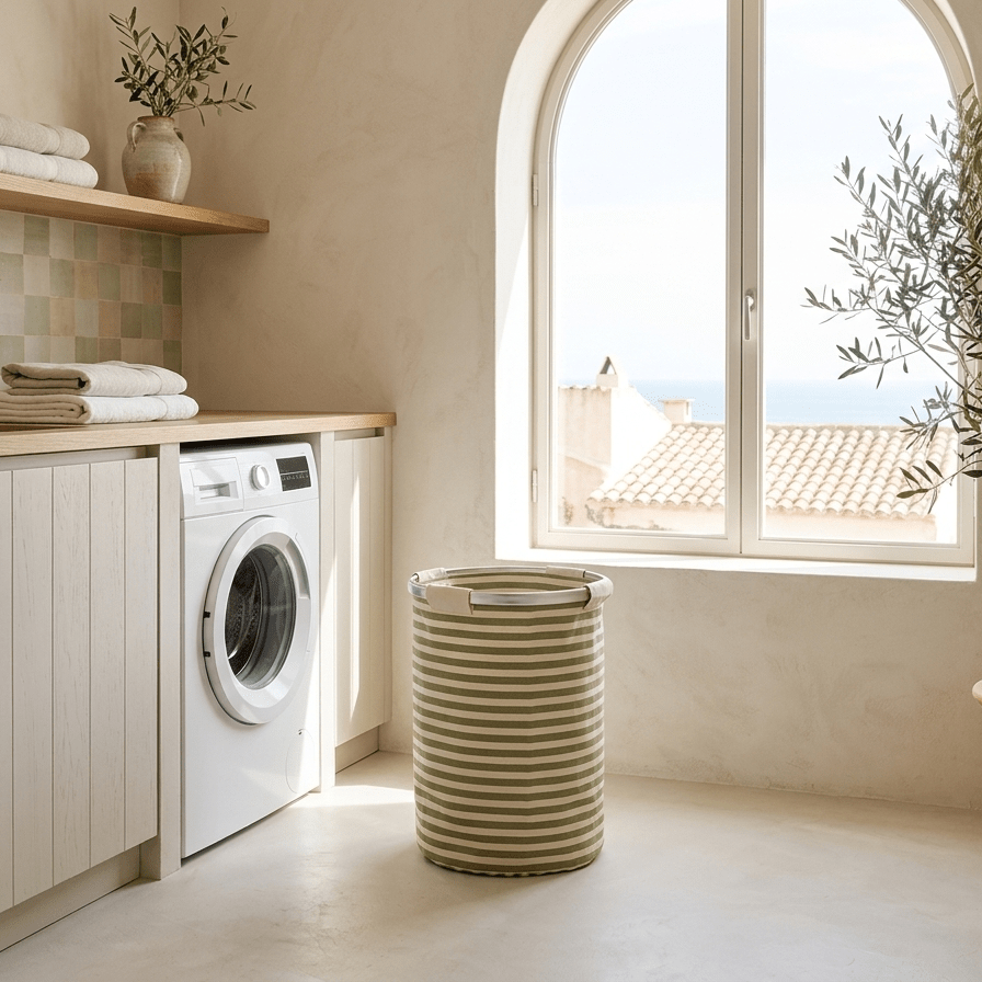 Cesto da roupa às riscas verdes 38x54cm NISI - Gato Preto