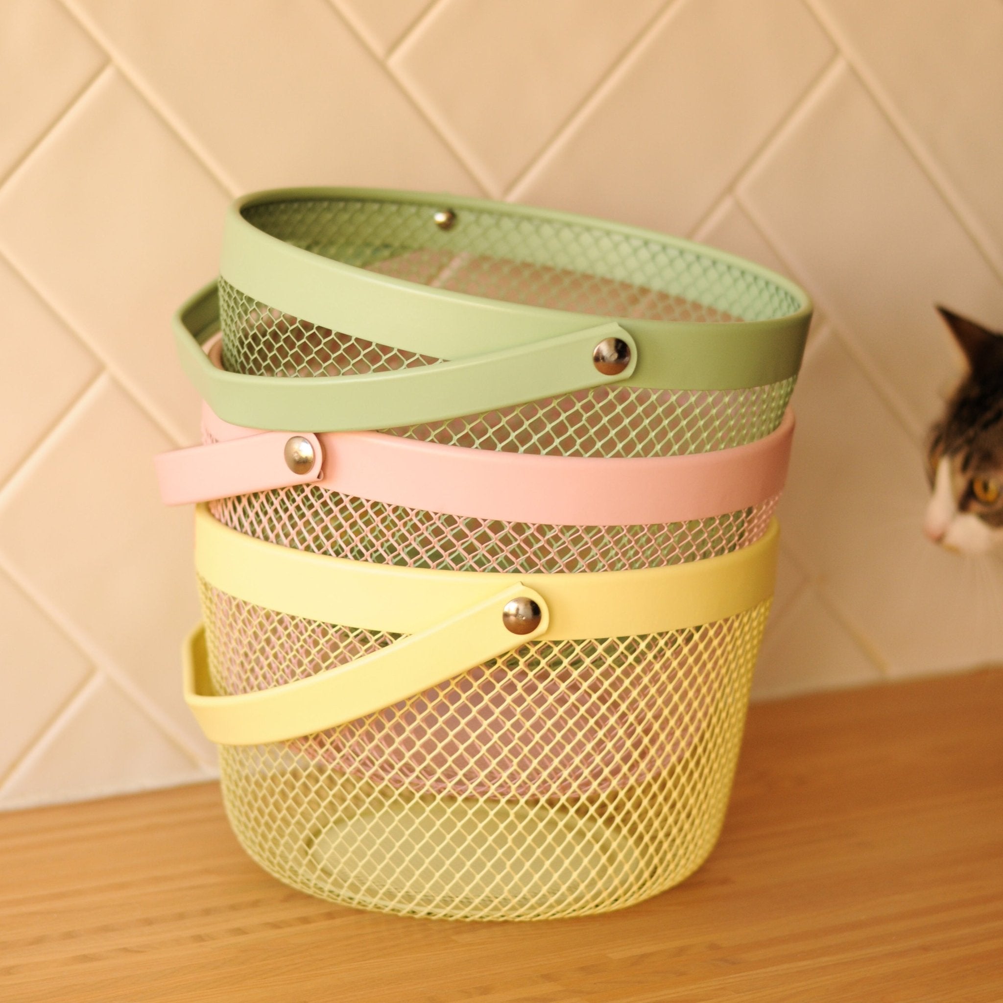 Cesto de Metal Rosa SUMMER PASTELS - Gato Preto
