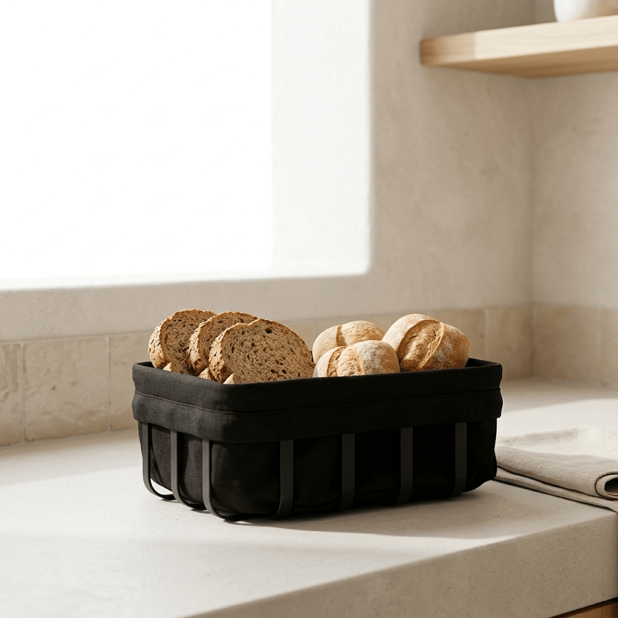 Cesto de Pão em Metal com forra de Tecido Preto ALL BLACK - Gato Preto