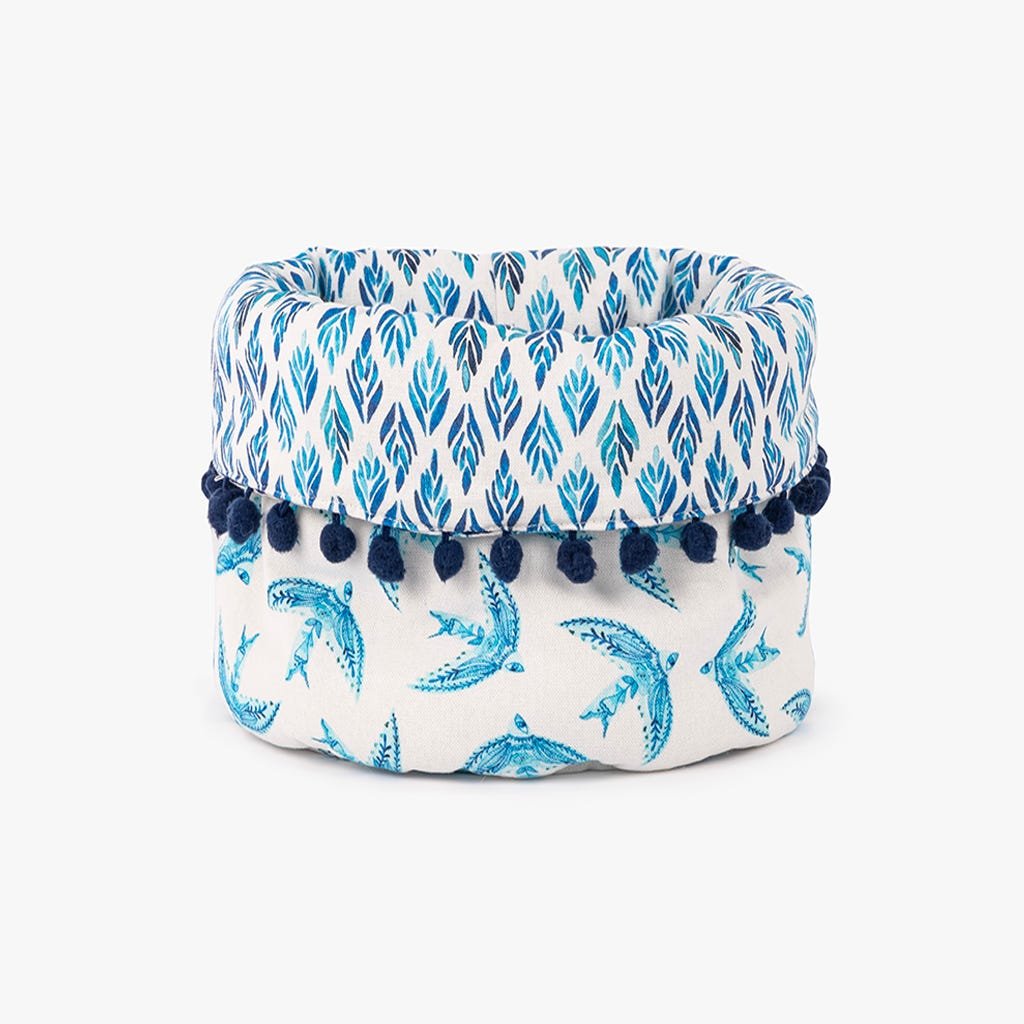 Cesto do Pão Reversível com Pássaros e Folhas Azuis BLUE BIRD - Gato Preto