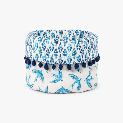 Cesto do Pão Reversível com Pássaros e Folhas Azuis BLUE BIRD - Gato Preto