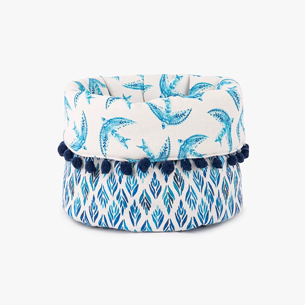 Cesto do Pão Reversível com Pássaros e Folhas Azuis BLUE BIRD - Gato Preto