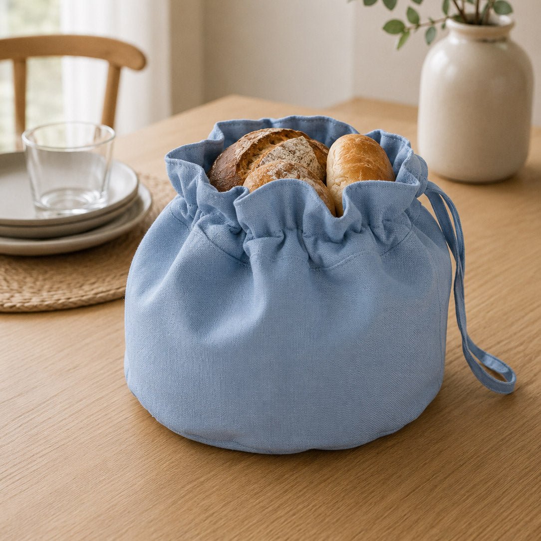 Cesto e Saco de Pão Algodão Azul 4EVERYDAY - Gato Preto