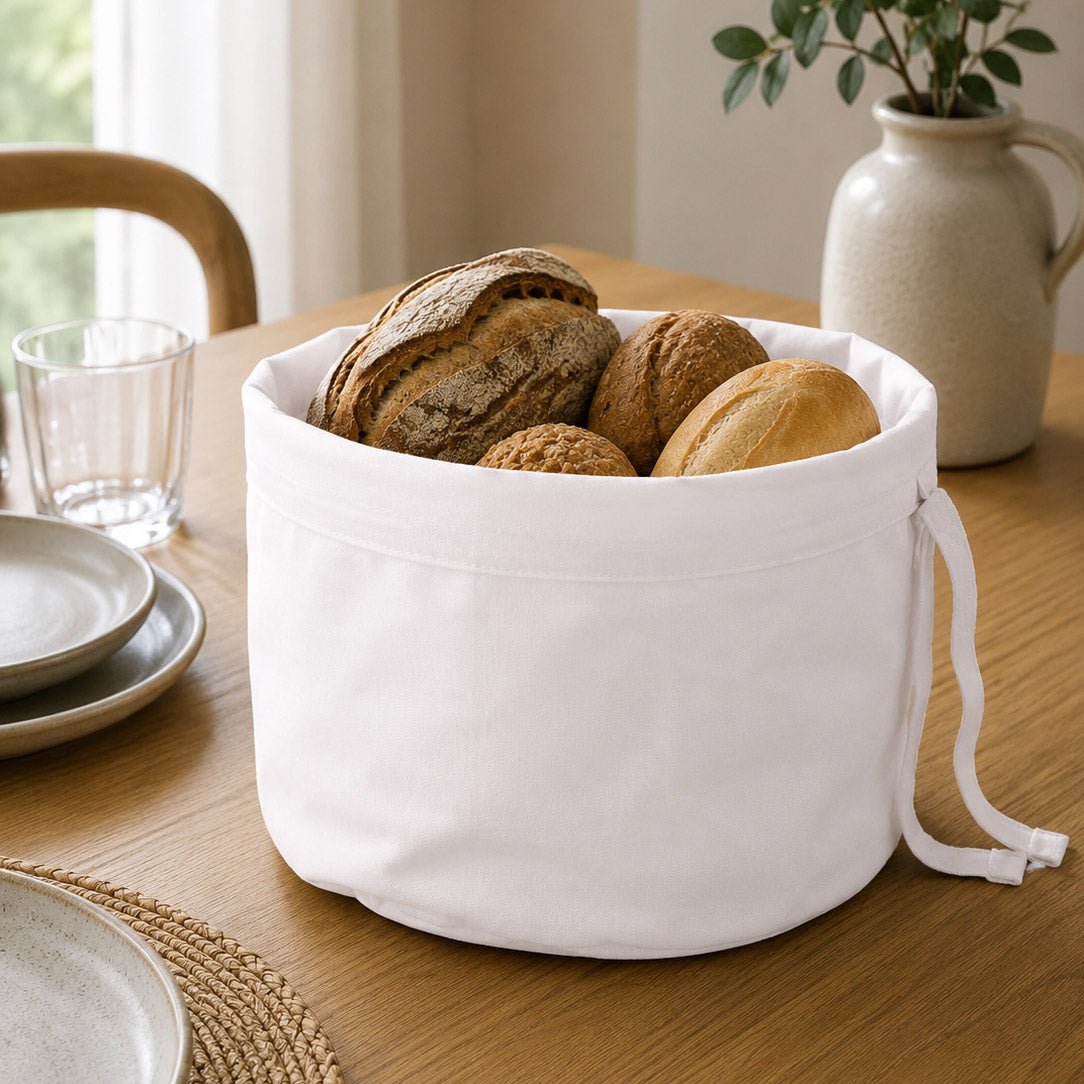 Cesto e Saco de Pão Algodão Branco 4EVERYDAY - Gato Preto