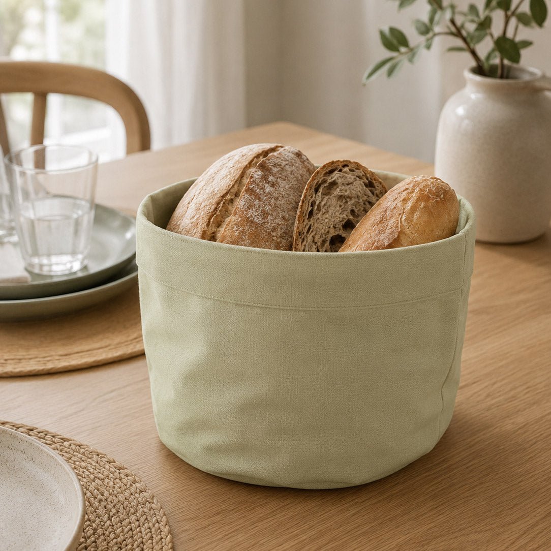 Cesto e Saco de Pão Algodão Verde Claro 4EVERYDAY - Gato Preto