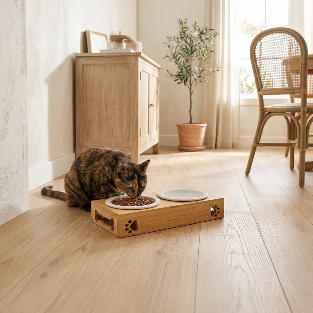 Comedor duplo com base de Madeira PAWRENTS - Gato Preto