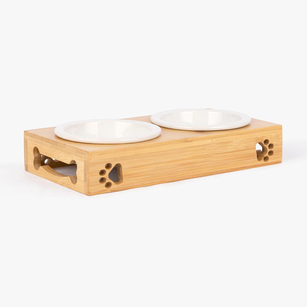 Comedor duplo com base de Madeira PAWRENTS - Gato Preto