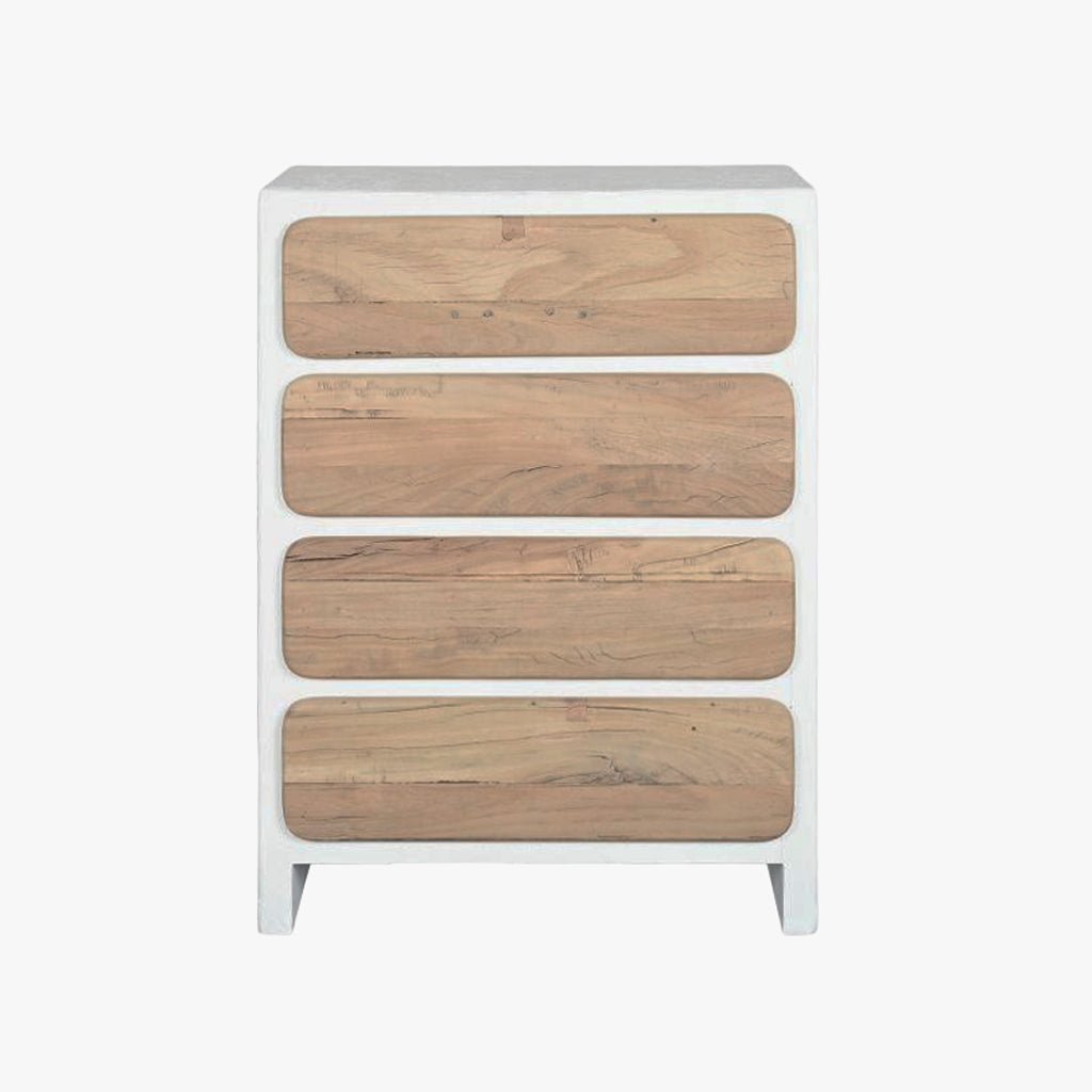 Cómoda com Quatro Gavetas Branca com Madeira ZENA - Gato Preto