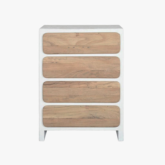 Cómoda com Quatro Gavetas Branca com Madeira ZENA - Gato Preto