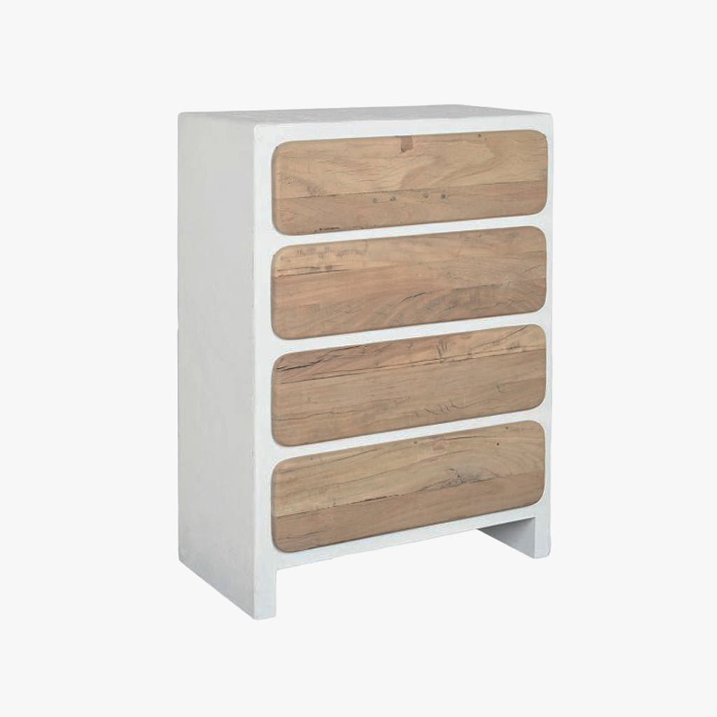 Cómoda com Quatro Gavetas Branca com Madeira ZENA - Gato Preto