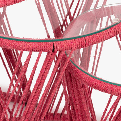 Conjunto 3 Mesas de Apoio em Metal e Corda Rosa PANTAI - Gato Preto