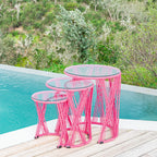 Conjunto 3 Mesas de Apoio em Metal e Corda Rosa PANTAI - Gato Preto