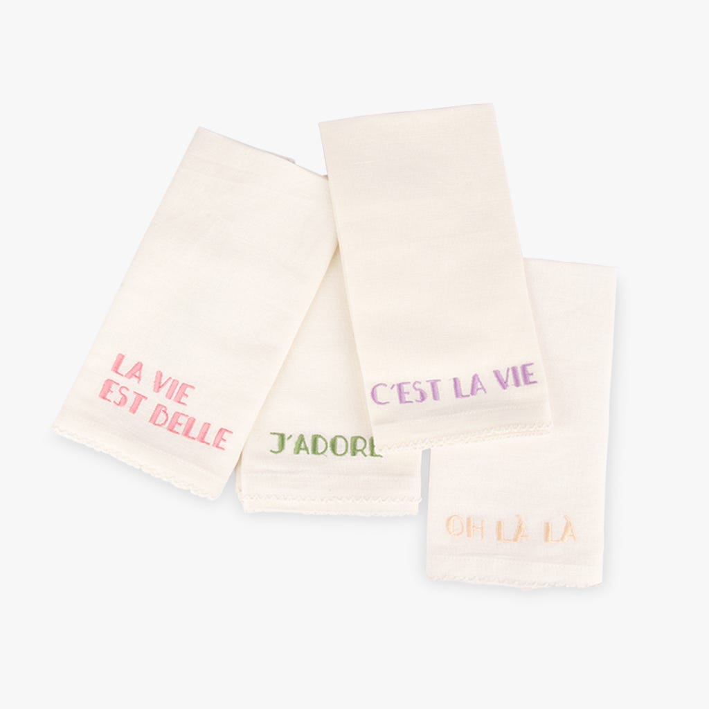 Conjunto 4 Guardanapos Algodão e Linho Palavras MARIE - Gato Preto