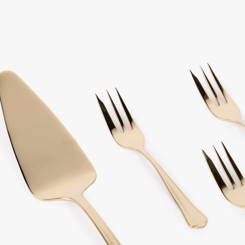 Conjunto 5 Talheres para Servir Bolo Aço Inox Dourado MARIE - Gato Preto