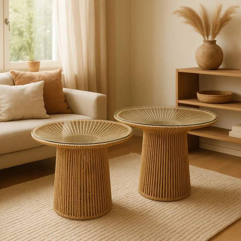 Conjunto de 2 Mesas de Apoio com Tampo de Vidro VEREDA - Gato Preto