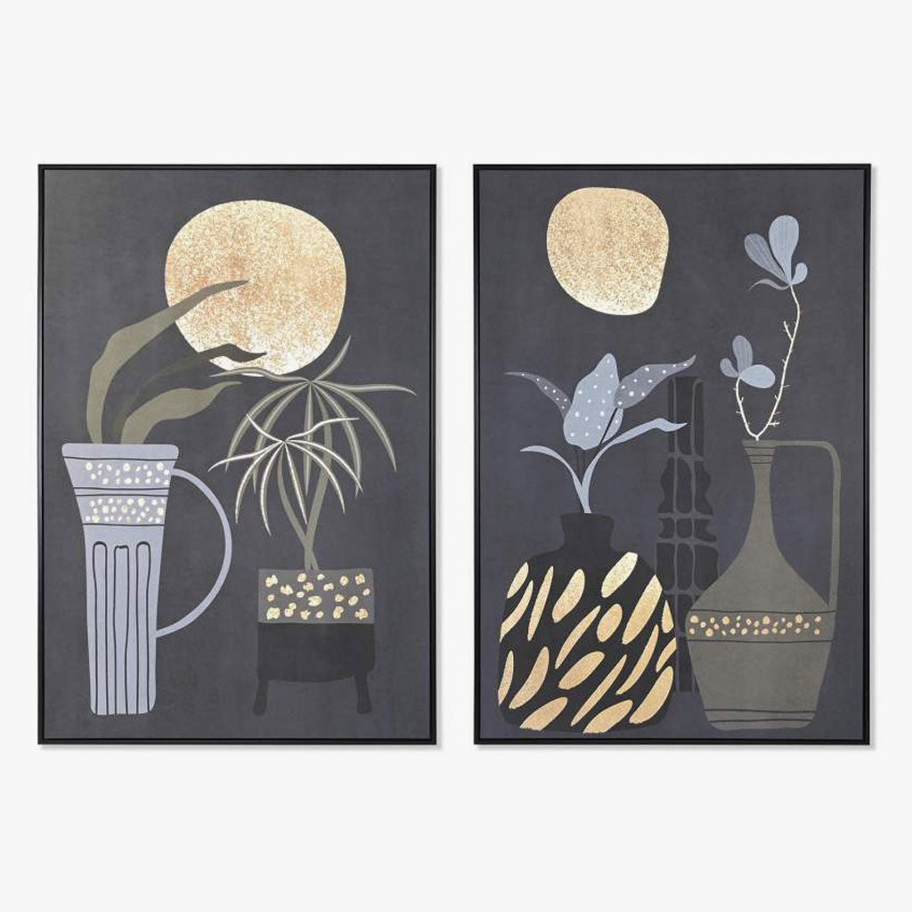 Conjunto de 2 Quadros Natureza Noturna 2A - Gato Preto
